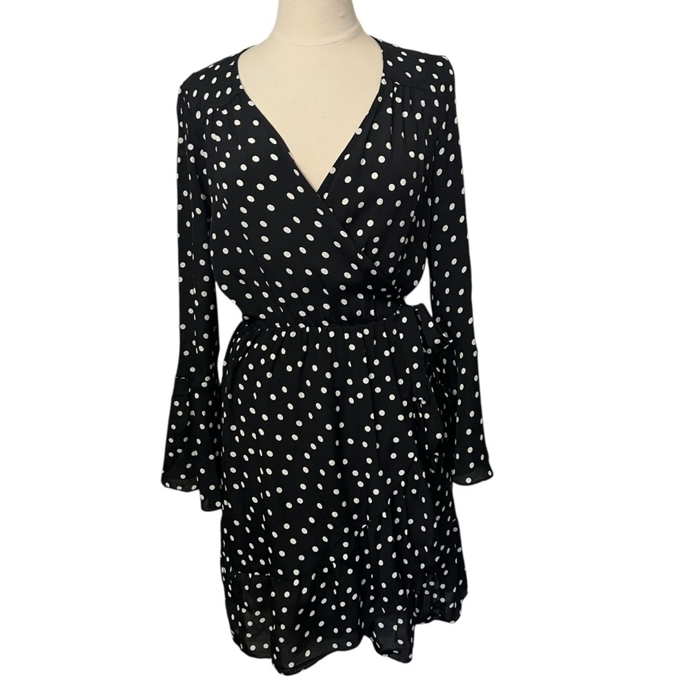 Red Haute Black White Polka Dot Ruffle Wrap Dress - Picture 2 of 9